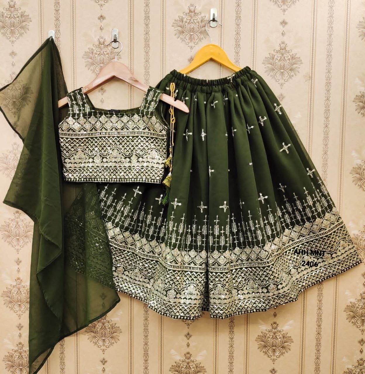 Designer Georgette Sequins Embroidered Kids Lehenga Choli Set.